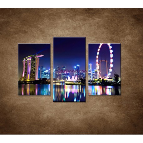 Obrazy na stenu - Singapur - nočná panoráma - 3dielny 75x50cm