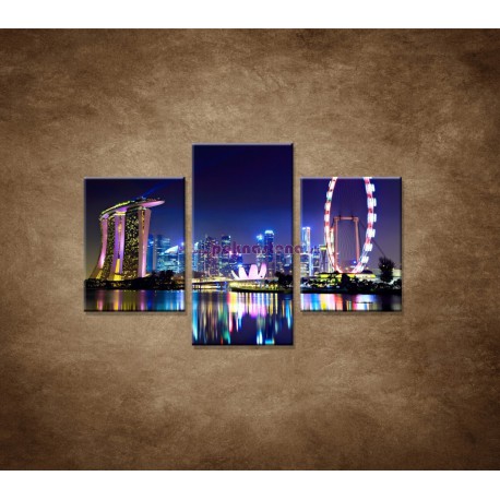 Obrazy na stenu - Singapur - nočná panoráma - 3dielny 90x60cm