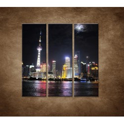 Obrazy na stenu - Nočný Shanghai - 3dielny 90x90cm