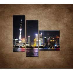 Obrazy na stenu - Nočný Shanghai - 3dielny 110x90cm