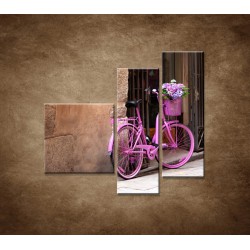 Obrazy na stenu - Ružový bicykel - 3dielny 110x90cm