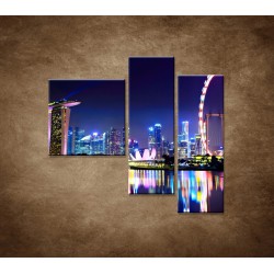 Obrazy na stenu - Singapur - nočná panoráma - 3dielny 110x90cm