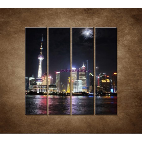 Obrazy na stenu - Nočný Shanghai - 4dielny 120x120cm