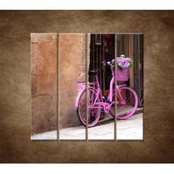 Obrazy na stenu - Ružový bicykel - 4dielny 120x120cm