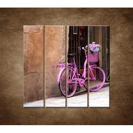 Obrazy na stenu - Ružový bicykel - 4dielny 120x120cm