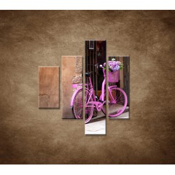Obrazy na stenu - Ružový bicykel - 4dielny 80x90cm