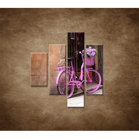 Obrazy na stenu - Ružový bicykel - 4dielny 80x90cm