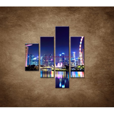 Obrazy na stenu - Singapur - nočná panoráma - 4dielny 80x90cm