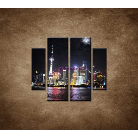 Obrazy na stenu - Nočný Shanghai - 4dielny 100x90cm