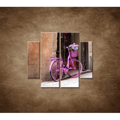 Obrazy na stenu - Ružový bicykel - 4dielny 100x90cm