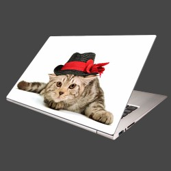 Nálepka na notebook - Mačiatko v čiernom klobúku