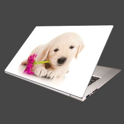 Nálepka na notebook - Psík s kvetom
