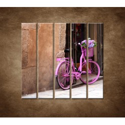 Obrazy na stenu - Ružový bicykel - 5dielny 100x100cm