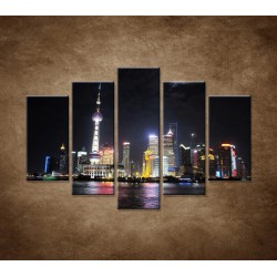 Obrazy na stenu - Nočný Shanghai - 5dielny 150x100cm