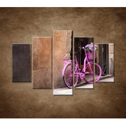 Obrazy na stenu - Ružový bicykel - 5dielny 150x100cm