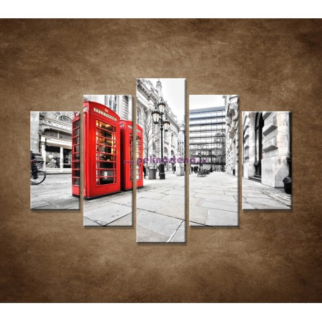 Obrazy na stenu - Červené telefónne búdky - 5dielny 150x100cm