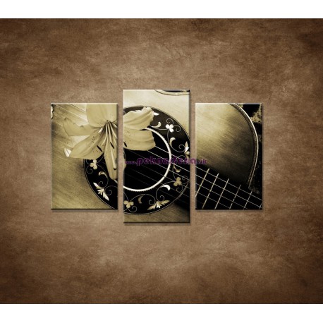 Obrazy na stenu - Gitara s kvetom - 3dielny 75x50cm