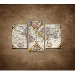 Obrazy na stenu - Stará mapa sveta - 3dielny 75x50cm