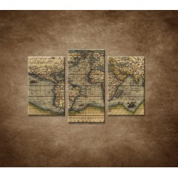 Obrazy na stenu - Antická mapa sveta r. 1570 - 3dielny 75x50cm
