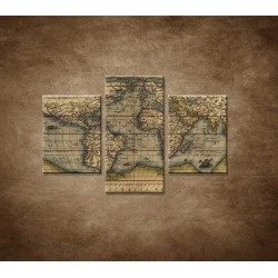 Obrazy na stenu - Antická mapa sveta r. 1570 - 3dielny 90x60cm
