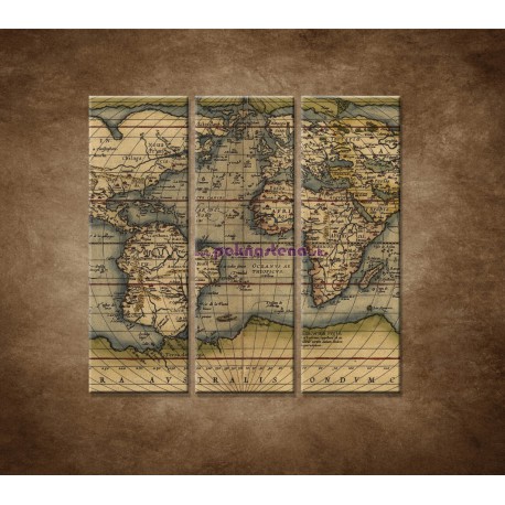 Obrazy na stenu - Antická mapa sveta r. 1570 - 3dielny 90x90cm