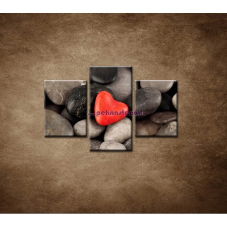 Obrazy na stenu - Červené srdce na kameňoch - 3dielny 90x60cm