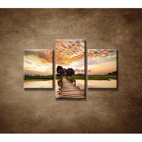 Obrazy na stenu - Západ slnka nad riekou  - 3dielny 90x60cm