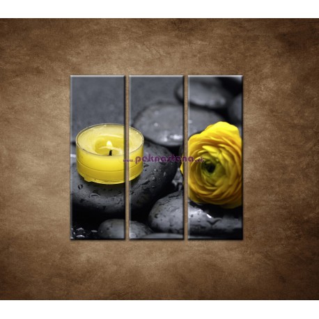 Obrazy na stenu - Žltá sviečka a kvet - 3dielny 90x90cm