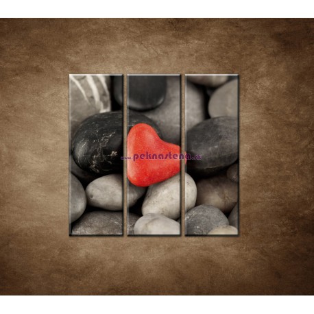 Obrazy na stenu - Červené srdce na kameňoch - 3dielny 90x90cm
