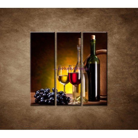 Obrazy na stenu - Víno so sudom - 3dielny 90x90cm