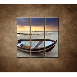 Obrazy na stenu - Loďka na pláži - 3dielny 90x90cm