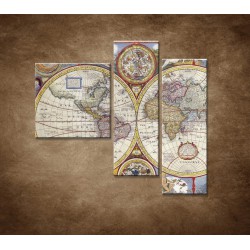 Obrazy na stenu - Stará mapa sveta - 3dielny 110x90cm