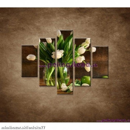 Obrazy na stenu - Tulipány vo váze - zátišie - 5dielny 100x80cm