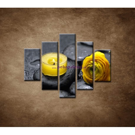 Obrazy na stenu - Žltá sviečka a kvet - 5dielny 100x80cm