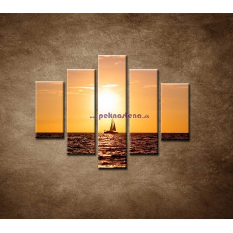 Obrazy na stenu - Západ slnka s jachtou - 5dielny 100x80cm