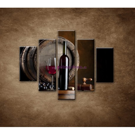 Obrazy na stenu - Fľaša červeného vína - 5dielny 100x80cm