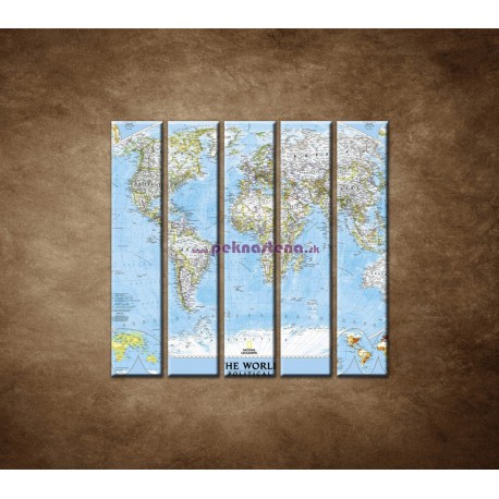 Obrazy na stenu - Politická mapa sveta - 5dielny 100x100cm