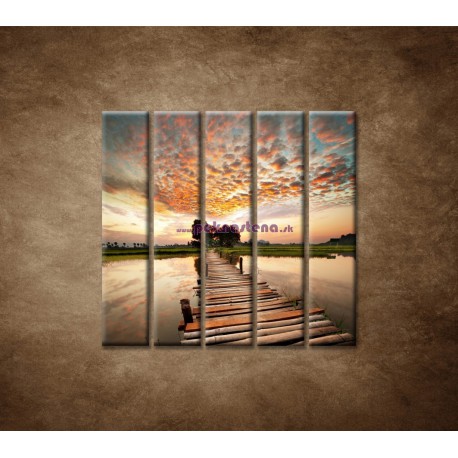 Obrazy na stenu - Západ slnka nad riekou - 5dielny 100x100cm