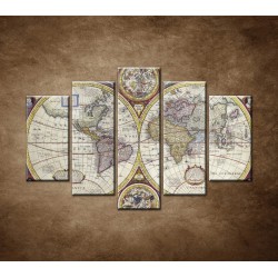 Obrazy na stenu - Stará mapa sveta - 5dielny 150x100cm