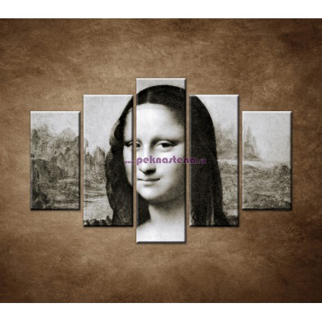 Obrazy na stenu - Čiernobiela Mona Lisa - 5dielny 150x100cm