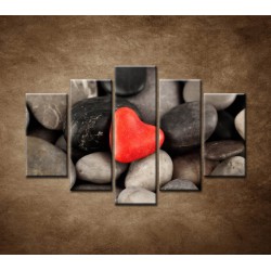 Obrazy na stenu - Červené srdce na kameňoch - 5dielny 150x100cm