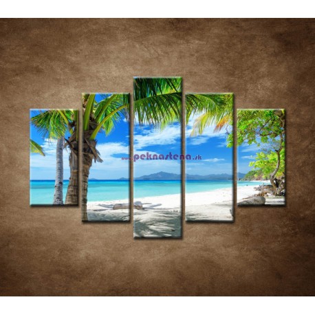 Obrazy na stenu - Pláž s palmou - 5dielny 150x100cm