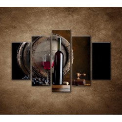 Obrazy na stenu - Fľaša červeného vína - 5dielny 150x100cm