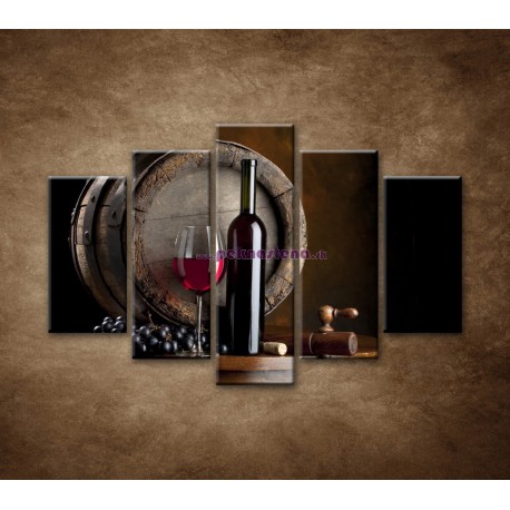 Obrazy na stenu - Fľaša červeného vína - 5dielny 150x100cm