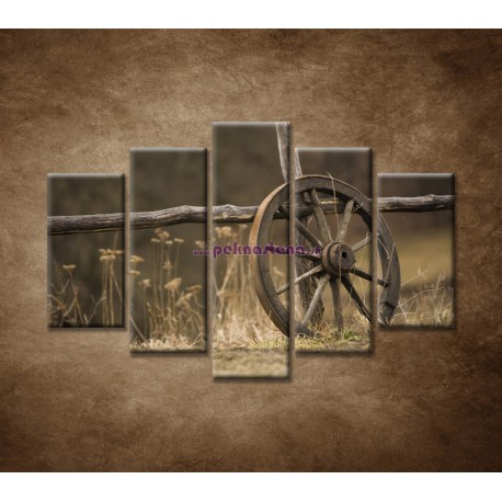 Obrazy na stenu - Staré koleso - 5dielny 150x100cm