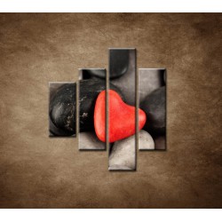 Obrazy na stenu - Červené srdce na kameňoch - 4dielny 80x90cm
