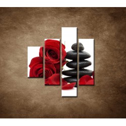Obrazy na stenu - Čierne kamene a červené ruže - 4dielny 80x90cm