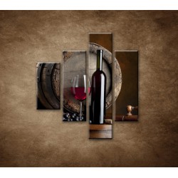 Obrazy na stenu - Fľaša červeného vína - 4dielny 80x90cm