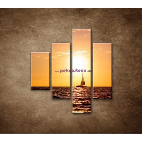 Obrazy na stenu - Západ slnka s jachtou - 4dielny 80x90cm