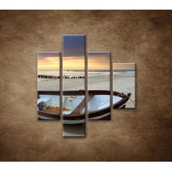 Obrazy na stenu - Loďka na pláži - 4dielny 80x90cm